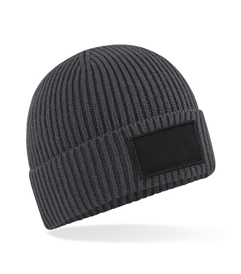 Beechfield_Fashion-Patch-Beanie_B442R_graphite-grey_black