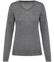 Kariban-Premium_Ladies-V-neck-Merino-Jumper_PK911_GREYHEATHER